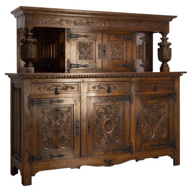 Brown Vintage Spanish Oak and Wrought Iron Sideboard, 1950s For Sale - Image 8 of 8
