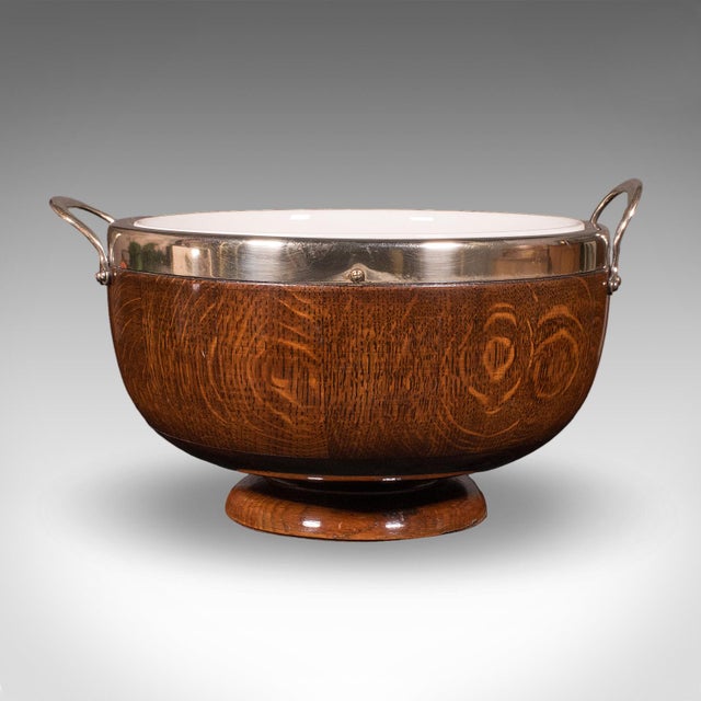 1900 - 1909 Antique Presentation Prize Bowl, English, Oak, Ceramic, Fruit Dish, Edwardian For Sale - Image 5 of 12
