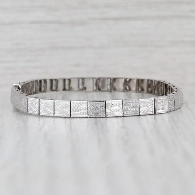 0.15ctw Diamond Square Link Bracelet 18k White Gold 6.75" 4.5mm For Sale In Greensboro - Image 6 of 8