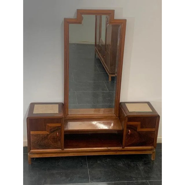 Dressing table with rational style mirror in walnut, walnut root and maple. Beautiful rationalist handles in chrome metal...