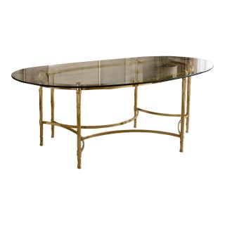 La Barge: Monumental Italian Hollywood Regency Brass & Beveled Glass Dining Table, Dg Italy, C. 1980 For Sale