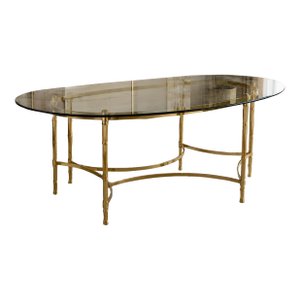 Monumental Italian Hollywood Regency Brass & Beveled Glass Dining Table, Dg Italy, C. 1980