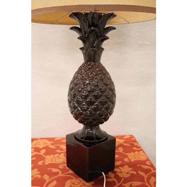 Vintage Brown Pineapple Ceramic Table Lamp, 1970s For Sale - Image 9 of 11