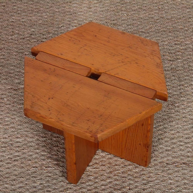 Vintage Pine Stool attributed to René Martin, 1960s, in Good conditions. Designed 1960 to 1969