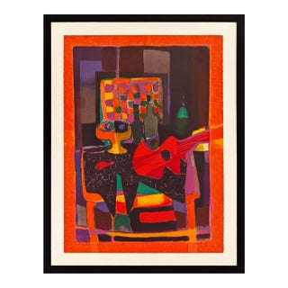 Marcel Mouly, Nature Morte a La Guitare, Hand Signed Lithograph, Edition of 300, Framed For Sale