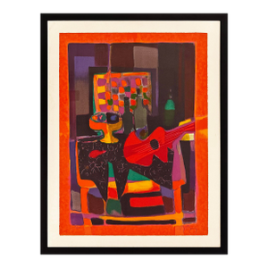 Marcel Mouly, Nature Morte a La Guitare, Hand Signed Lithograph, Edition of 300, Framed