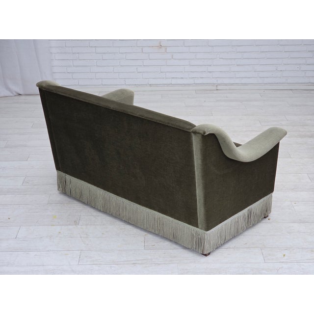 Vintage Danish Two-Seater Sofa in Green Furniture Velour and Beech Wood, 1970s For Sale - Image 10 of 18