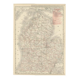 Antique Map of Michigan The Great Lakes State by Ran McNally, 1899 For Sale