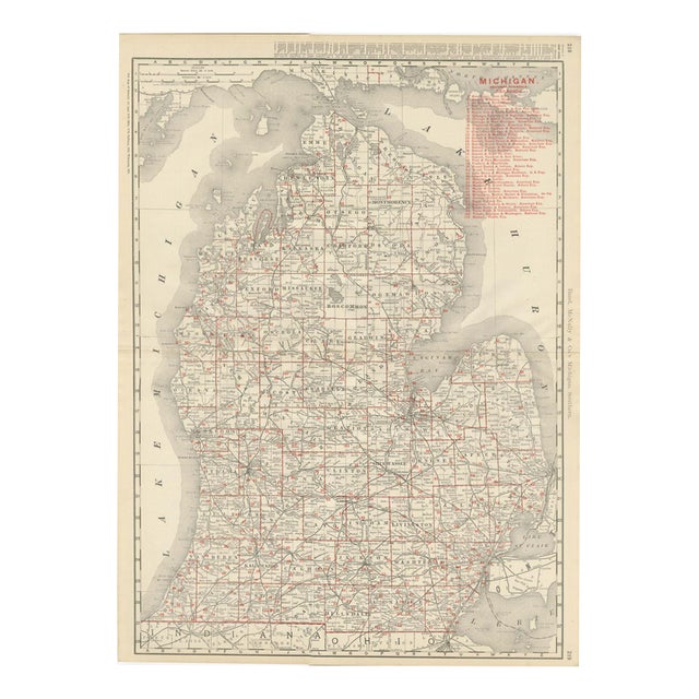 Antique Map of Michigan The Great Lakes State by Ran McNally, 1899 For Sale