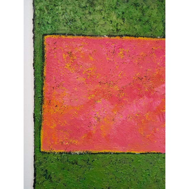 2020s Mark Rothko Inspired 'Green and Pink' Highly Textured Abstract Oil Painting For Sale - Image 5 of 8