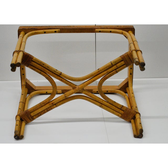 1950s Bamboo Bentwood Rattan Strand Glass Top X Base Console Accent Table For Sale In Cincinnati - Image 6 of 11