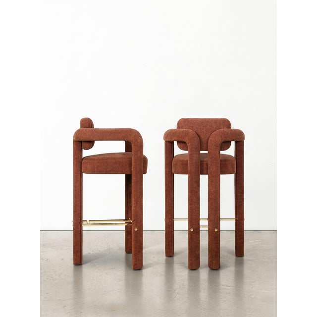 Metal Double Arch Bar Stool in Orange Chenille from Insidherland For Sale - Image 7 of 10