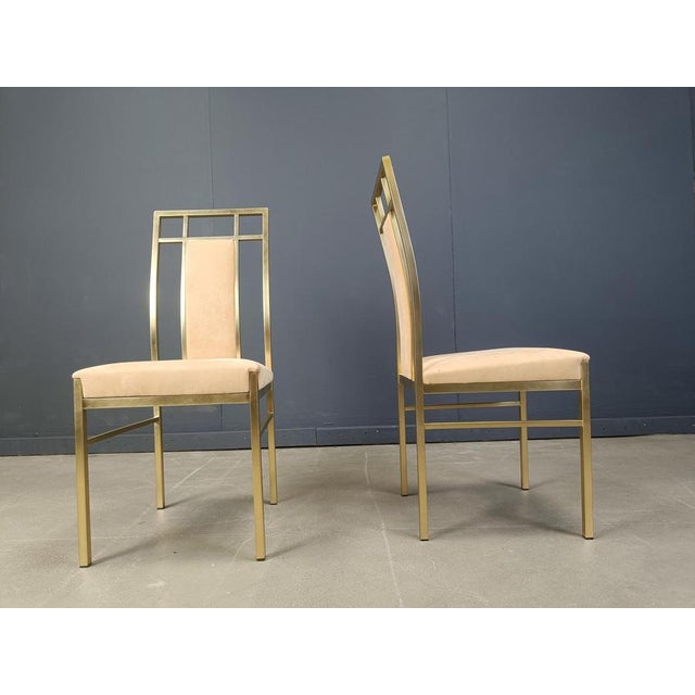 Set of 6 geometrical design dining chairs by Belgochrom. They come with their original alcantara upholstery which is in...