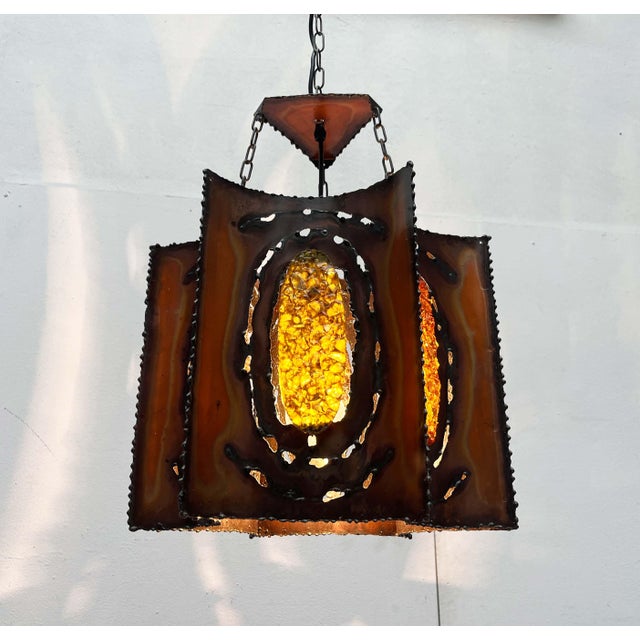 Mid-Century Modern Brutalist French Copper and Glass Pendant Lamp from Accolay, 1960s For Sale - Image 14 of 18