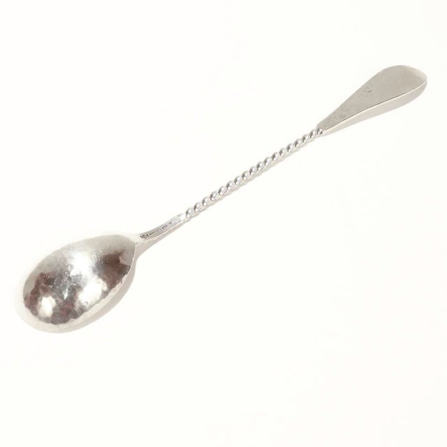 Metal Shreve Antique Hammered Sterling Silver Twist Handle Cocktail Spoon / Stirrer For Sale - Image 7 of 8