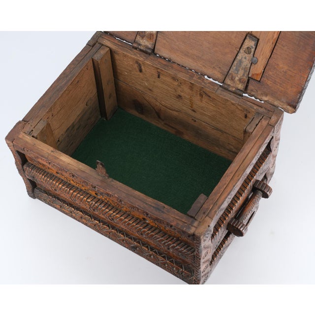 Antique Scandinavian Folk Art Carved Oak Table Chest For Sale - Image 12 of 15