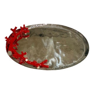 1980s Coral Embellished Steel Tray For Sale