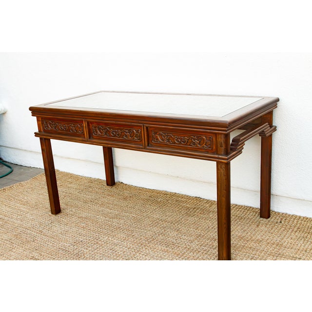 Mid 20th Century Vintage Carved Chinese Glass Top Center Table For Sale - Image 5 of 18