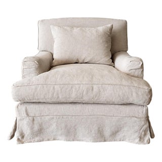 Bruce Chair - Belgian Inspired Roll Slip Covered in 100% Linen For Sale