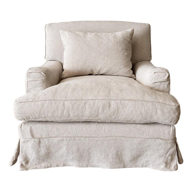 Bruce Chair - Belgian Inspired Roll Slip Covered in 100% Linen For Sale
