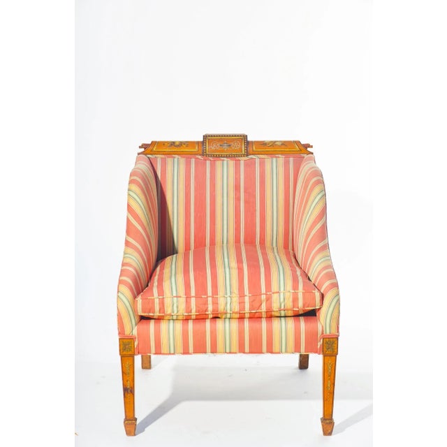 English 19th C. English Painted Satinwood Club Chair For Sale - Image 3 of 5