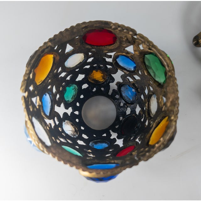 19th Century Aesthetic Movement Gilt Brass and Jeweled Candle Fairy Lamp, English or American For Sale - Image 10 of 12