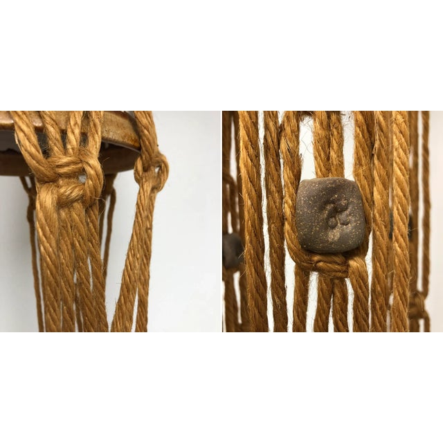 1960s Vintage Jute Macrame and Ceramic Pot + Pendant Light, 1960-70s For Sale - Image 5 of 12