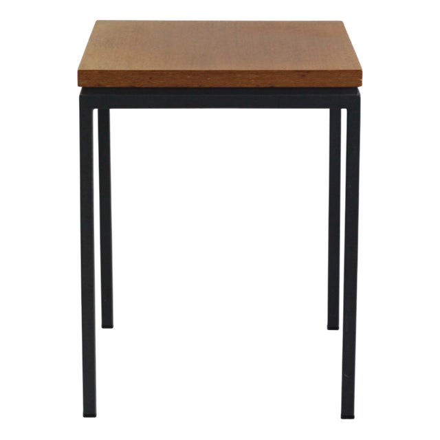 Small Square Side Table in Tubular Steel and Teak, 1960s For Sale