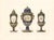 Original 19th-century French decorative-arts plate titled SÈVRES, depicting three cobalt-blue and gilt Sèvres covered urns...