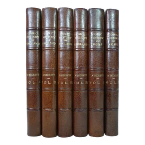 Late 19th Century Leather Volume Set, Gilbert A. A'Beckett's the Comic History of England and Rome - 6 Books