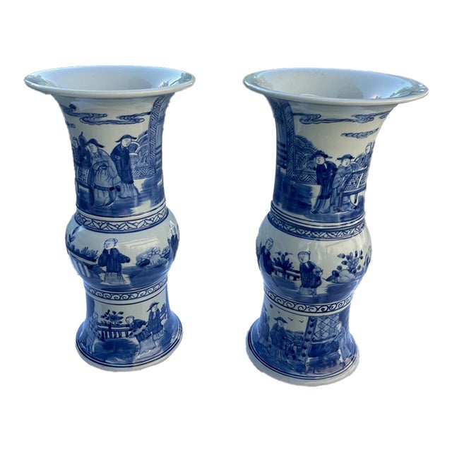 Pair of Thin, Tall, Blue White Porcelain Vases For Sale