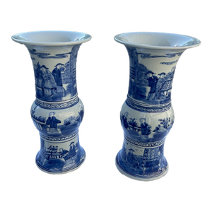 Pair of Thin, Tall, Blue White Porcelain Vases