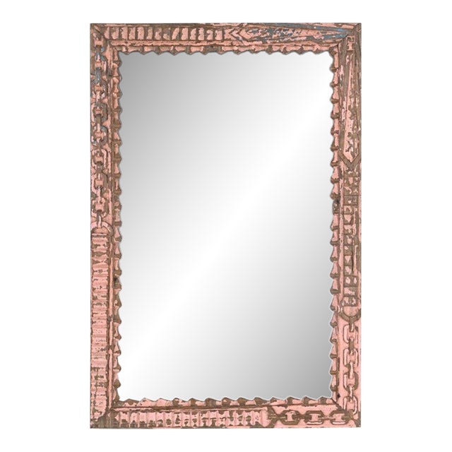 Vintage Indian Carved and Painted Teakwood Mirror For Sale
