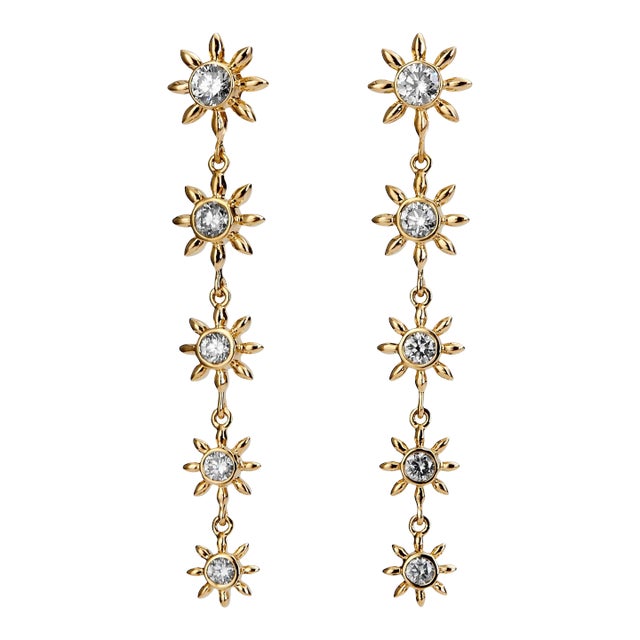 Syna Yellow Gold Sun Earrings with Diamonds, a Pair For Sale