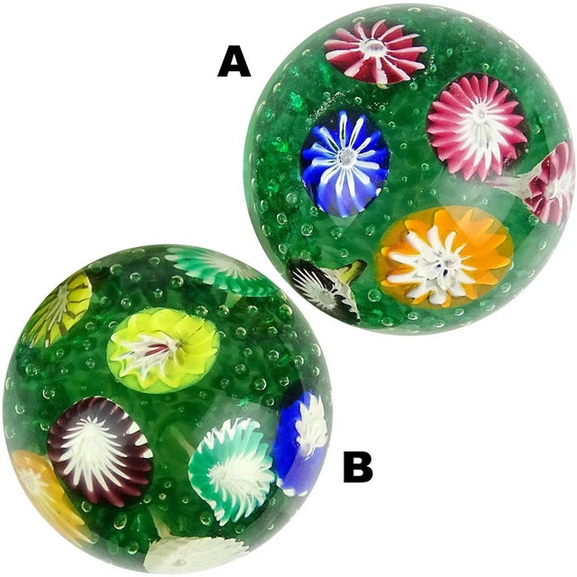 Mid-Century Modern Vintage Murano Fratelli Toso Rainbow Wild Flower Garden Italian Art Glass Paperweights - A Pair For Sale - Image 3 of 4