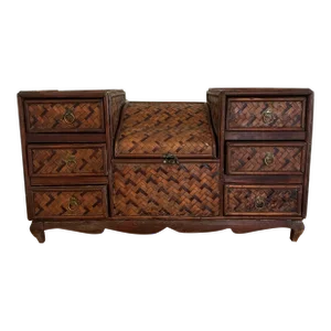 Vintage Woven Chinoiserie or Palm Beach Rattan and Bamboo Table/Dresser Top Chest