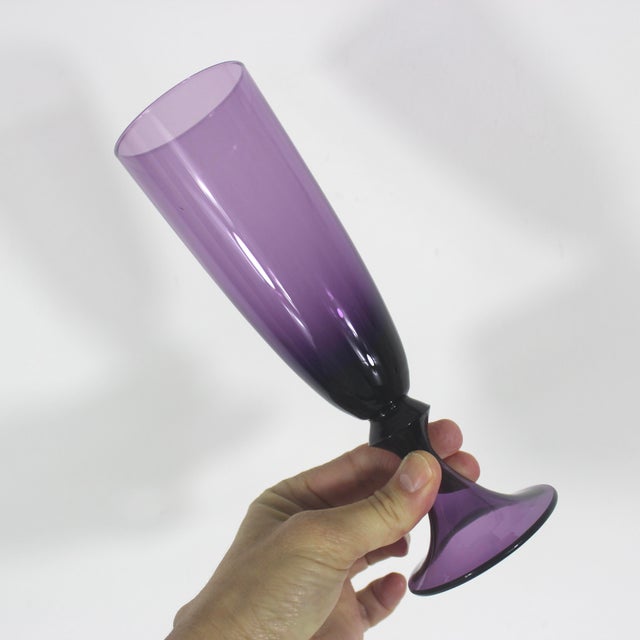 Vintage Pair of Amethyst Champagne Glass Flutes Plum Purple For Sale - Image 4 of 8