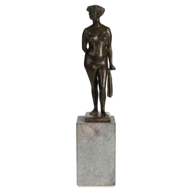 Art Deco Bronze Sculpture on Stone Base, 1930 For Sale - Image 9 of 9