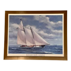 Schooner Yacht America Original Lithograph Print. Framed