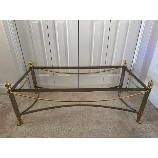 2010s Hollywood Regency Italianate Brass, Iron & Chrome Glass Top Coffee Table For Sale - Image 12 of 17
