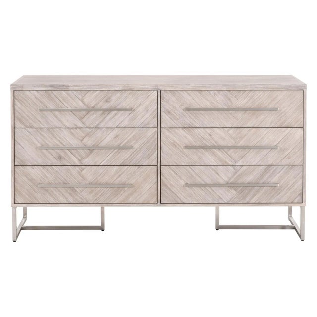 Mosaic 6-Drawer Double Dresser, Grey & Brushed Stainless Steel For Sale In Los Angeles - Image 6 of 6