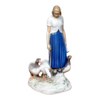 Vintage Bing & Grøndahl Girl With Geese Porcelain Sculpture by Axel Locher For Sale