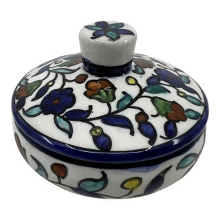 Vintage Jerusalem Hand Painted Ceramic Pot With Lid For Sale