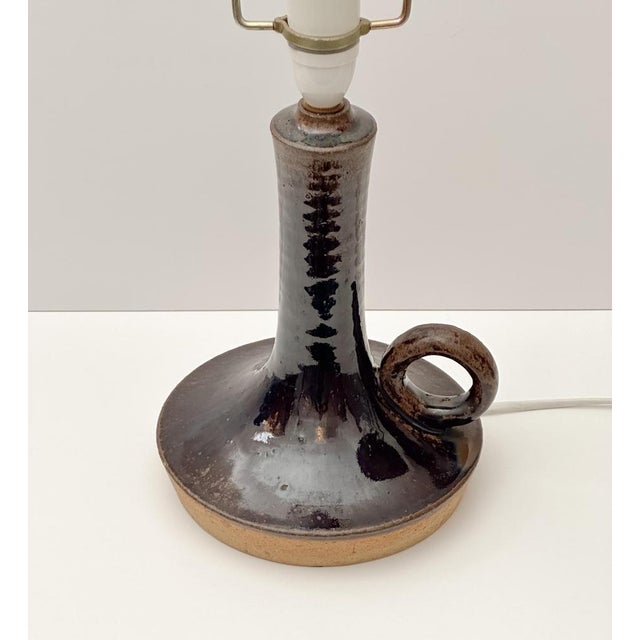Mid-Century Modern Danish Stoneware Table Lamp in Brown Glazed Ceramic, 1970s For Sale - Image 4 of 10