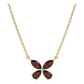 Dainty Garnet Flower Necklace | Gemstone Floral Pendant | January Birthstone Necklace For Sale