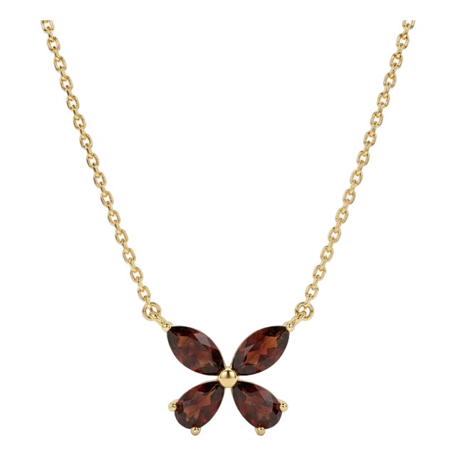 Dainty Garnet Flower Necklace | Gemstone Floral Pendant | January Birthstone Necklace For Sale