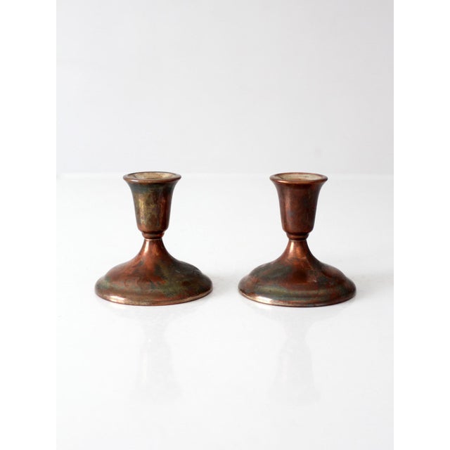 Copper Vintage International Silver Copper Finish Candlesticks Pair For Sale - Image 8 of 9