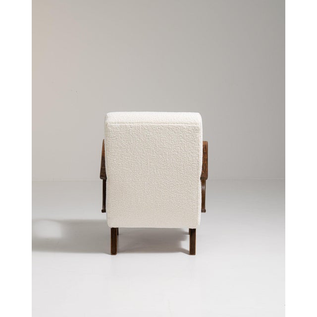 20th Century Czech Republic Warm Ivory Boucle Bentwood-Arm Lounge Chair For Sale In Greensboro - Image 6 of 11