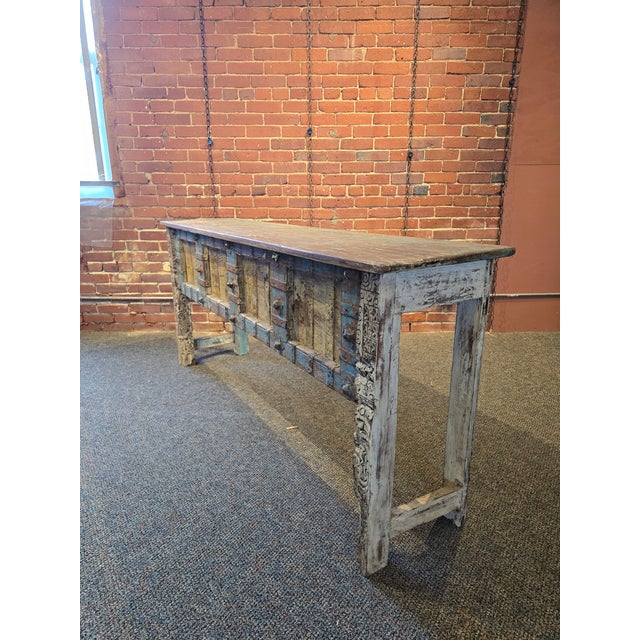 Rustic Hand-Carved Reclaimed Wood Console Table For Sale In Boston - Image 6 of 6
