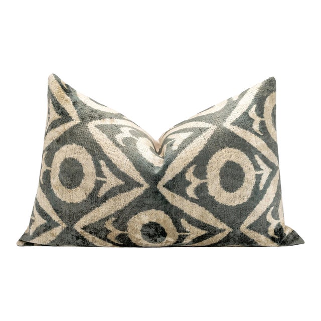 Geometric Gray & Beige Throw Pillow For Sale